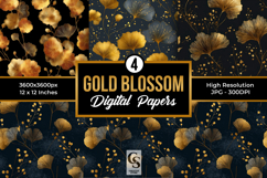 Gold Blossom Digital Paper Pattern Product Image 1