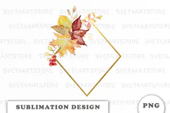 Watercolor Autumn Floral Gold Frame png Product Image 1
