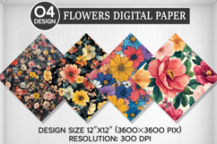 Flowers Seamless Digital Paper, Flowers Background Product Image 1