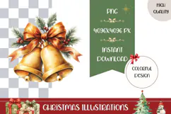 Cartoon Christmas Bells Illustration, Gold Christmas PNG Product Image 1