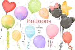 Watercolor Colorful Balloons Clipart Product Image 1
