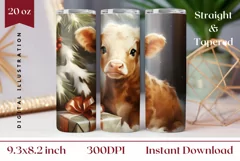 Christmas Tumbler Wrap Design, Baby Highland Cow PNG Product Image 1
