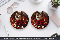 Cat Tangled Car Coaster Sublimation| Christmas Coaster PNG Product Image 1