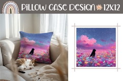 Sunset Pillow Case Design, Black Cat Pillow, Floral Pillow Product Image 1