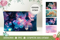 Holographic Flowers Cosmetic Bag Print, Floral Cosmetic Bag Product Image 1