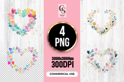 Watercolor Colorful Leaf Heart Wreath Clipart Sublimation PN Product Image 1