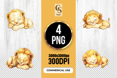 Sleeping Baby Lion Watercolor Clipart Sublimation PNG Product Image 1
