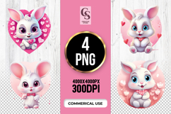 Cute Bunny with Hearts Clipart Sublimation PNG Product Image 1