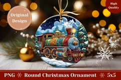 Christmas Ornament PNG, Christmas Train Ornament Sublimation Product Image 1