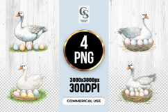 Watercolor Goose with Pastel Eggs Clipart Sublimation PNG Product Image 1