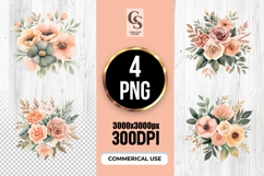 Watercolor Peach Floral Bouquet Clipart Sublimation PNG Product Image 1