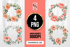Peach Floral Wreath Clipart Sublimation PNG Product Image 1
