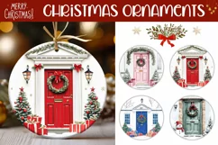 Christmas Red Door Ornaments, Watercolor Door Round Ornament Product Image 1