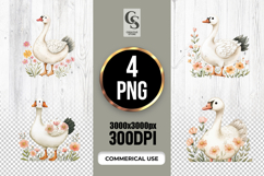 Watercolor White Goose Floral Clipart Sublimation PNG Product Image 1