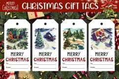 Pixel Art Winter Gift Tag PNG, Christmas Village Gift Tag Product Image 1
