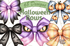 Muted Halloween Bow Clipart, Fall Ribbon PNG Autumn Hair Bow Product Image 1