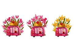 Easter Bunny Car Clipart Set, Spring Rabbit JPG Bundle, Pink Product Image 2