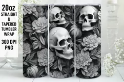 3D Skull Flowers Tumbler Sublimation Wrap | 3D Tumbler wrap Product Image 1