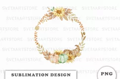 Watercolor Autumn Pumpkins wreath png Product Image 1