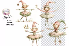 Christmas, Elfs, Ephemera, PNG, watercolor, Clipart Product Image 1
