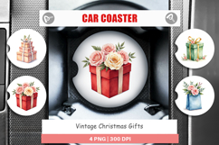 Car Coaster Vintage Christmas Gifts Watercolor Product Image 1