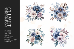 White and Blue Rose Cluster Clipart Sublimation PNG Product Image 1