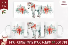 Watercolor Christmas Horse Mug, Christmas Animals Mug PNG Product Image 1