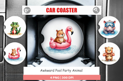 Awkward Pool Party Animal Car Coaster Product Image 1