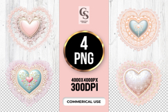 Elegant Lace Pearl Heart Clipart Sublimation PNG Product Image 1