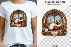 Christmas bookish cat png design for T-shirts Product Image 1