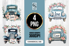 Blue Vintage Wedding Car Clipart Sublimation PNG Product Image 1