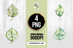 Watercolor Heart Leaf Clipart Sublimation PNG Product Image 1