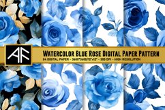 Watercolor Blue Rose Digital Paper Pattern Product Image 1