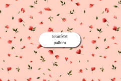 Seamless pink floral pattern with scattered red blossoms Product Image 1