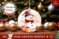 Watercolor Christmas Ornament Design, Snowman Round Ornament Product Image 1