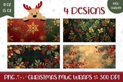 Floral Christmas Mug Wrap Design, Winter Mug Sublimation Product Image 1
