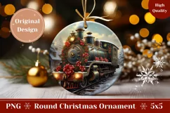 Christmas Ornament PNG, Christmas Train Round Ornament Product Image 1