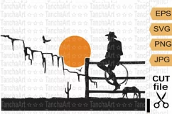 Cowboy silhouette svg, Arizona desert svg cut, Country farm Product Image 1