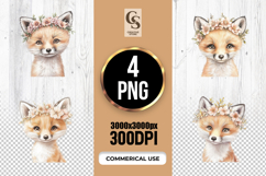 Floral Fox Portrait Clipart Sublimation PNG Product Image 1