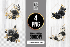 Black Gold Floral Frame Watercolor Clipart Sublimation PNG Product Image 1
