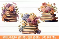 Watercolor Vintage Old Books clipart, Watercolor Clipart Product Image 1