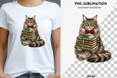 Christmas bookish cat png design for T-shirts Product Image 1