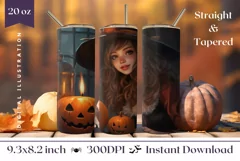 Kawaii Witch Tumbler Wrap Design PNG, Halloween Sublimation Product Image 1