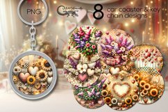Romantic sunflowers &amp; lilac bush | Car coaster &amp; key chain Product Image 1