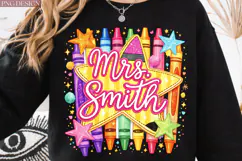Mrs Smith Teacher PNG, Colorful Crayon Star Shirt Graphic Product Image 3