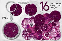 Hippie, Paisley &amp; Boho| 16 Car coaster &amp; key chain designs Product Image 1