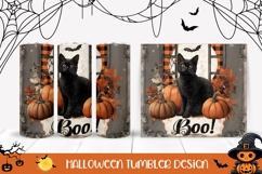 Boo Halloween Tumbler, Halloween Black Cat Tumbler Wrap Product Image 1