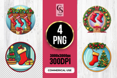 Christmas Stocking Fireplace Decoration PNG Product Image 1
