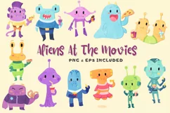 Aliens At The Movies Watercolor Style Clip Art Product Image 1