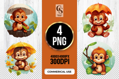 Cute Monkey with Umbrella Clipart Sublimation PNG Product Image 1